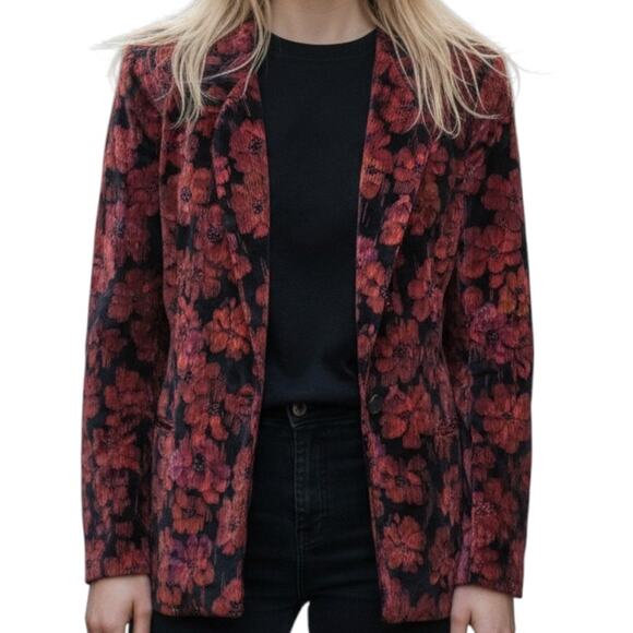 Jackets & Blazers - VINTAGE ELLIOT ANDREWS Women's Blazer Floral Textured Burnout Velvet sz 10